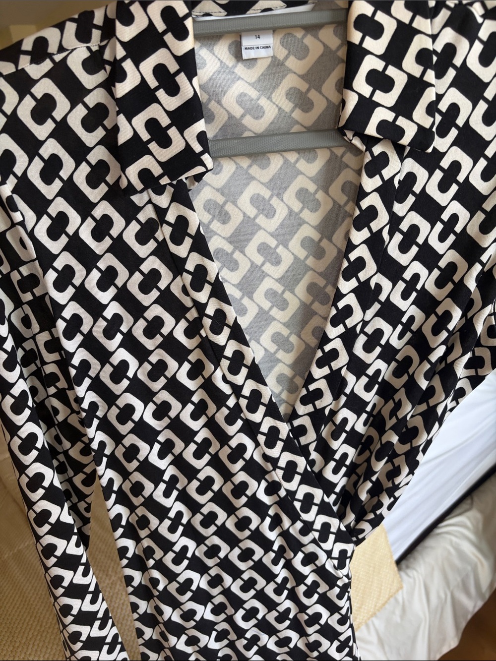 DVF Black & White Geometric Wrap Dress